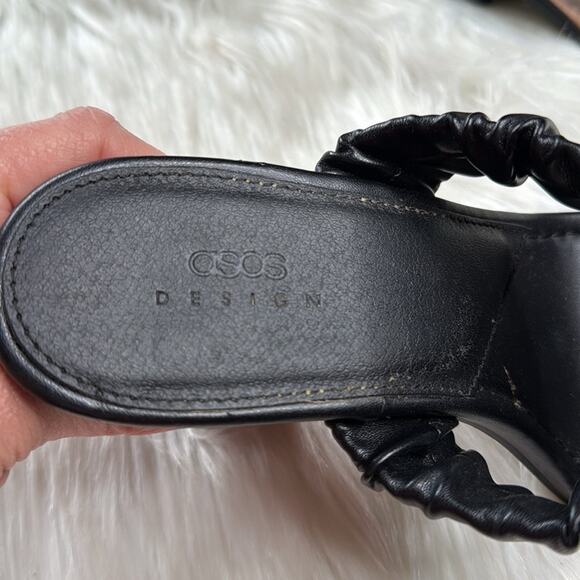 ASOS Black Harling Square Toe Ruched Toe Mid Heel Mules - Picture 10 of 10